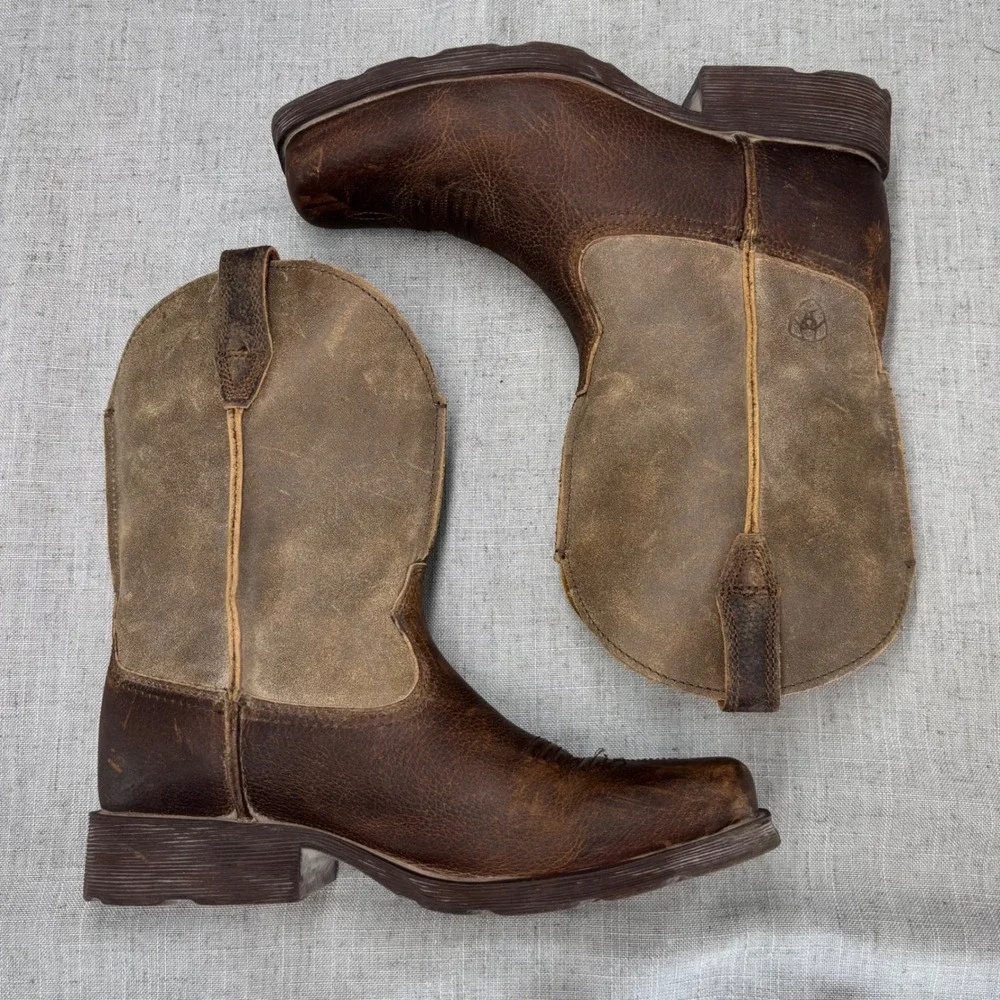 Ariat Rambler Western Boot Brown Leather Square Toe Cowboy Boots Kids Size 2